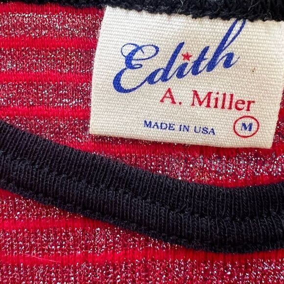 Edith A Miller red Metalic stripe sleeves top. Black trim size Med - Picture 6 of 6